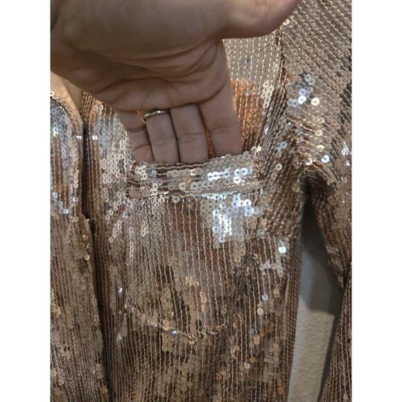 Free People Sophie Sequin Mini Dress Gold Long Sleeve Party Size XS - Picture 4 of 15